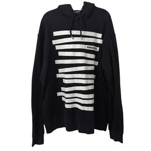 DSQUARED2 Mens Relax Fit Graphic Stripe Hoodie Black XL Italy Streetwear